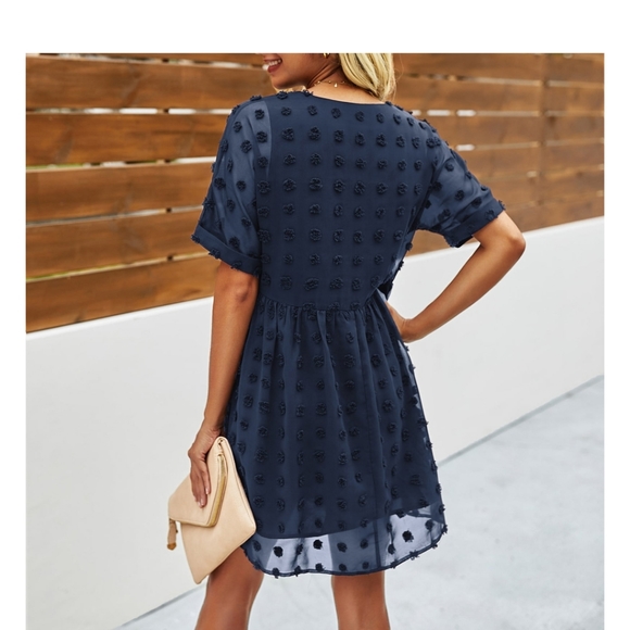 Women Summer Dress V-Neck Dot Short Sleeve - Picture 4 of 6